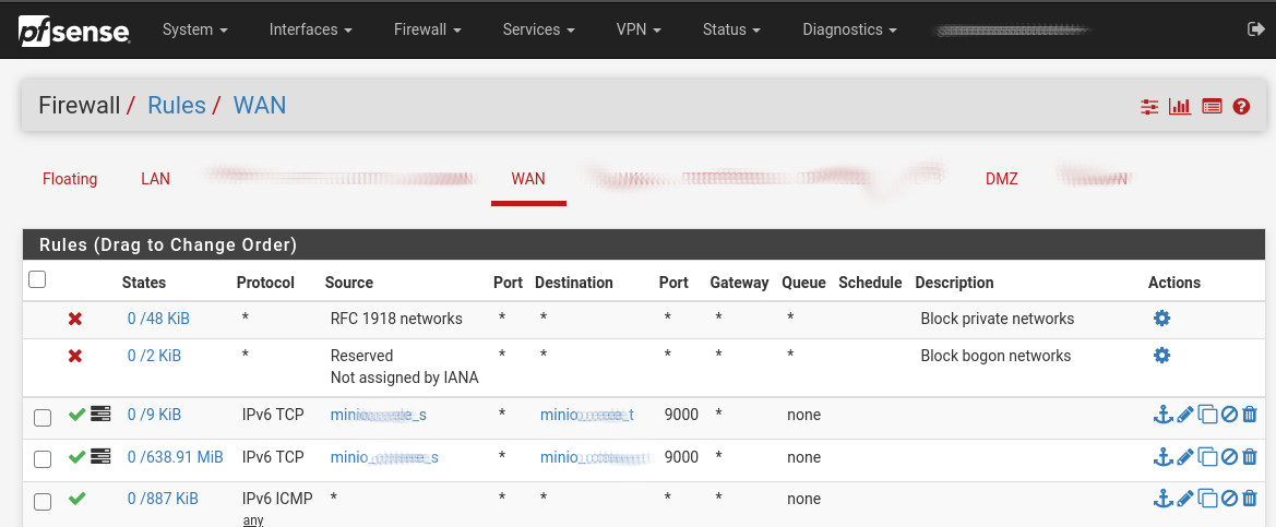 Konfiguration incoming Request der pfSense in die DMZ