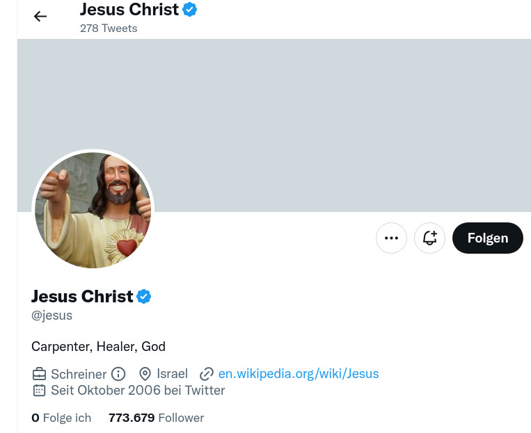 Screenshot von verifiziertem Jesus Twitter Account